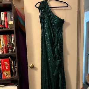 Formal, One Shoulder Green Sequin Dress, XL
